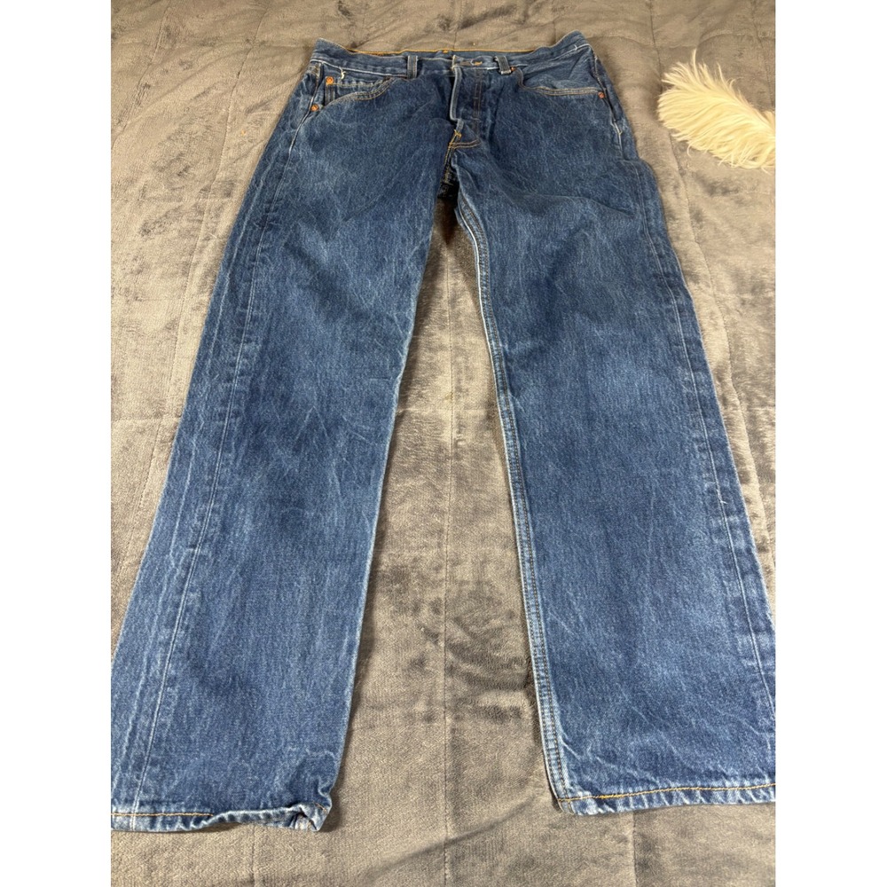 Levis 501 Mens Straight Fit Jeans Medium Wash Blue Denim 33x32 Button Fly Cotton